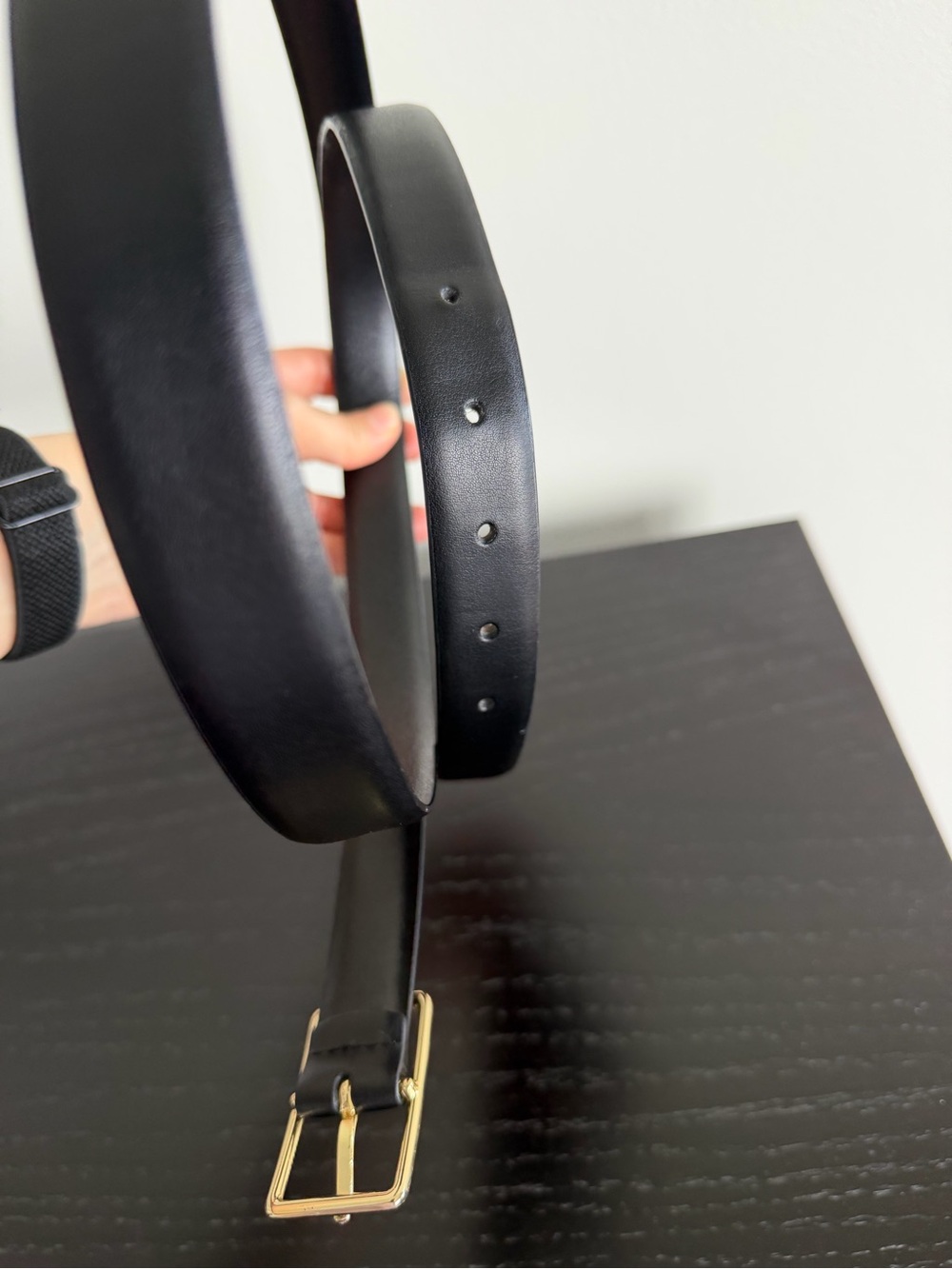 H&M Black Split Leather Belt Gold Rectangle Buckle XXL - Picture 10 of 11